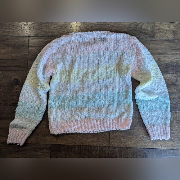 Forindi Women's 100% Acrylic Soft Pastel Rainbow Thick Striped Sweater Sz Small - Picture 12 of 14